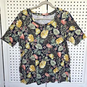 J Jill Pima Scoop Neck Elbow Sleeve Tee Shirt Top Womens SIZE M